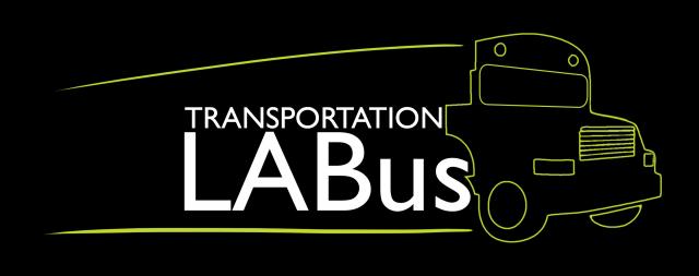 Graphic of bus with LABus text inside of it