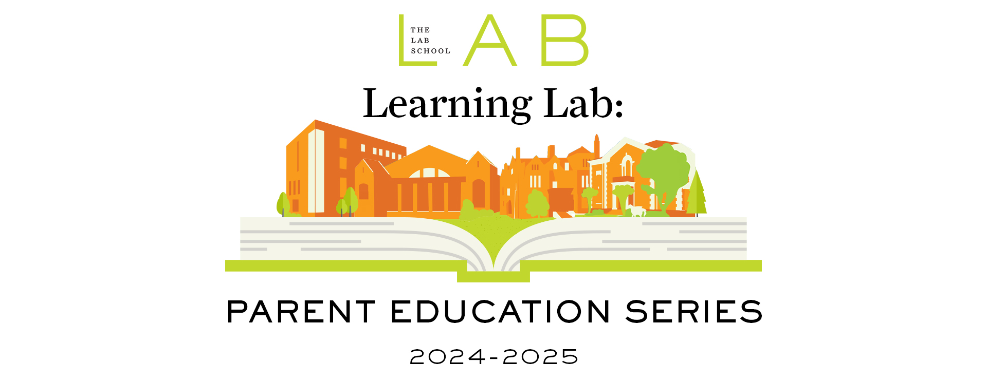 Learning Lab Logo - school buildings on top of open book