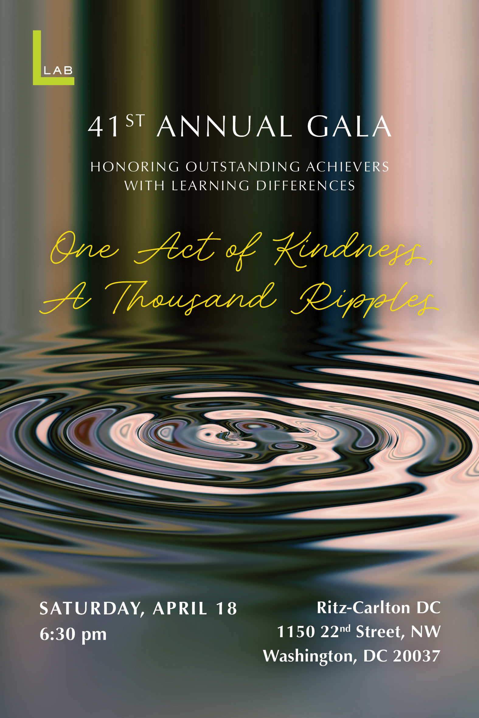 41st Annual Gala text over rippling pond photo