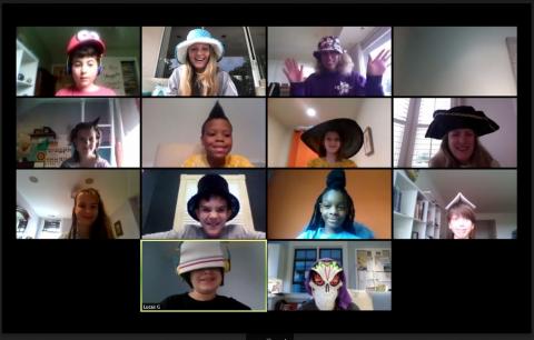 kids on zoom wearing crazy hats