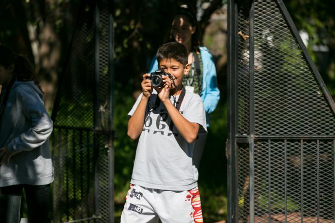 Student outside during photography class