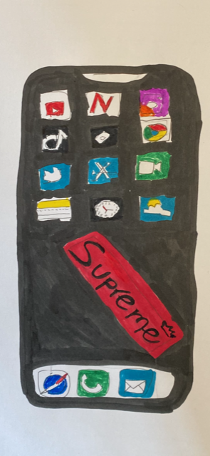 Student artwork of iPhone, unclear