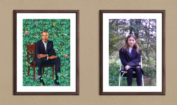 official portrait of Obama vs girl recreation