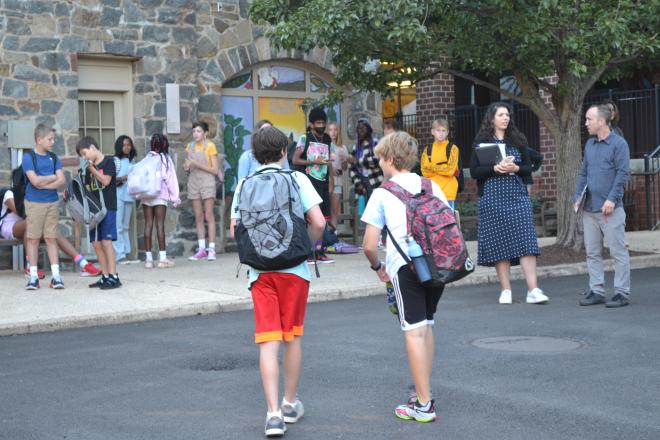 Students gathering before school