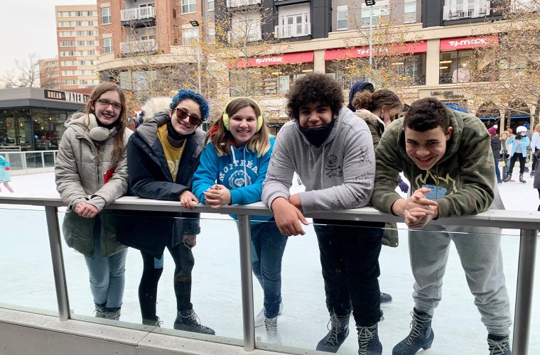 Students at iced skating rink